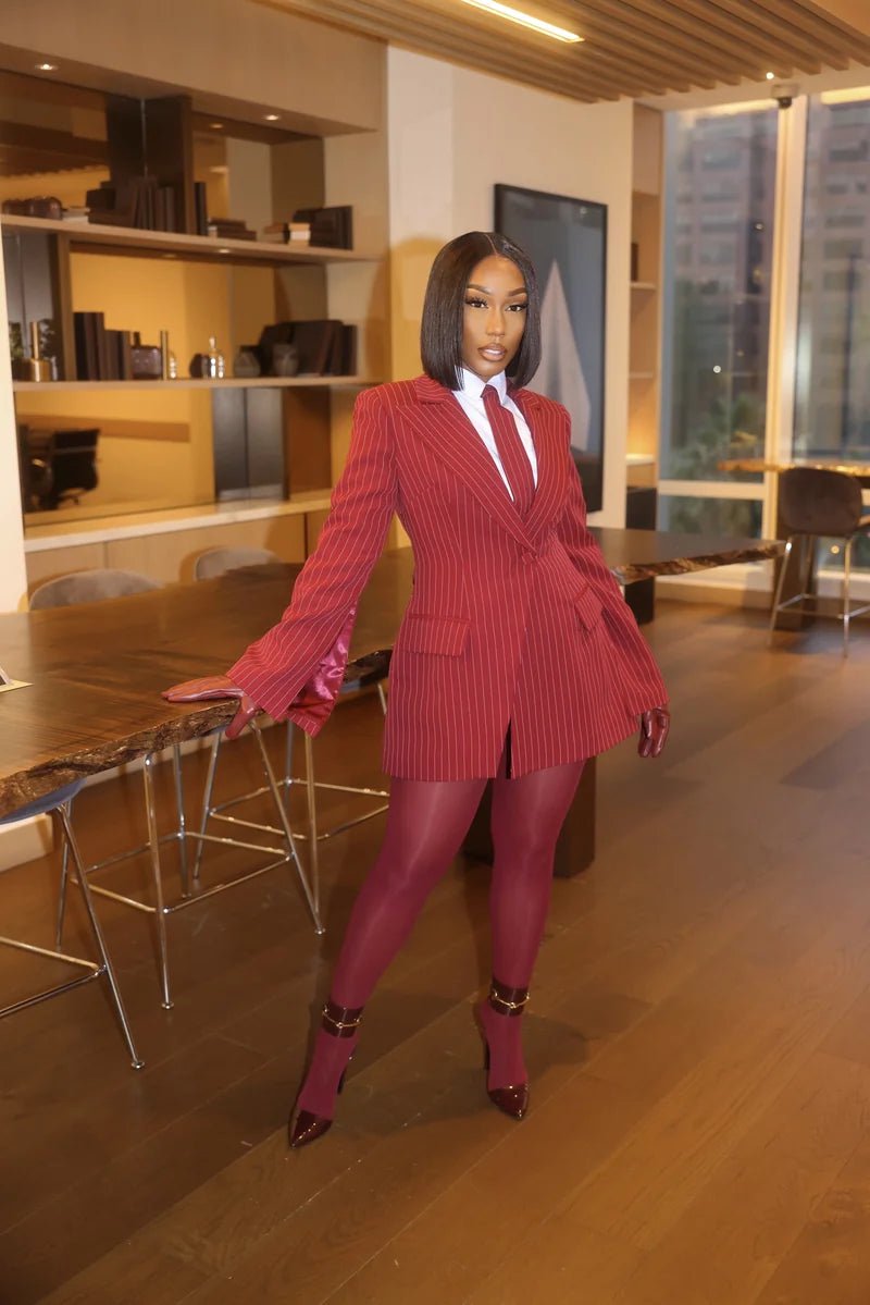 Velora Burgundy Pinstripe Blazer Dress Clothing Ellaé Lisqué