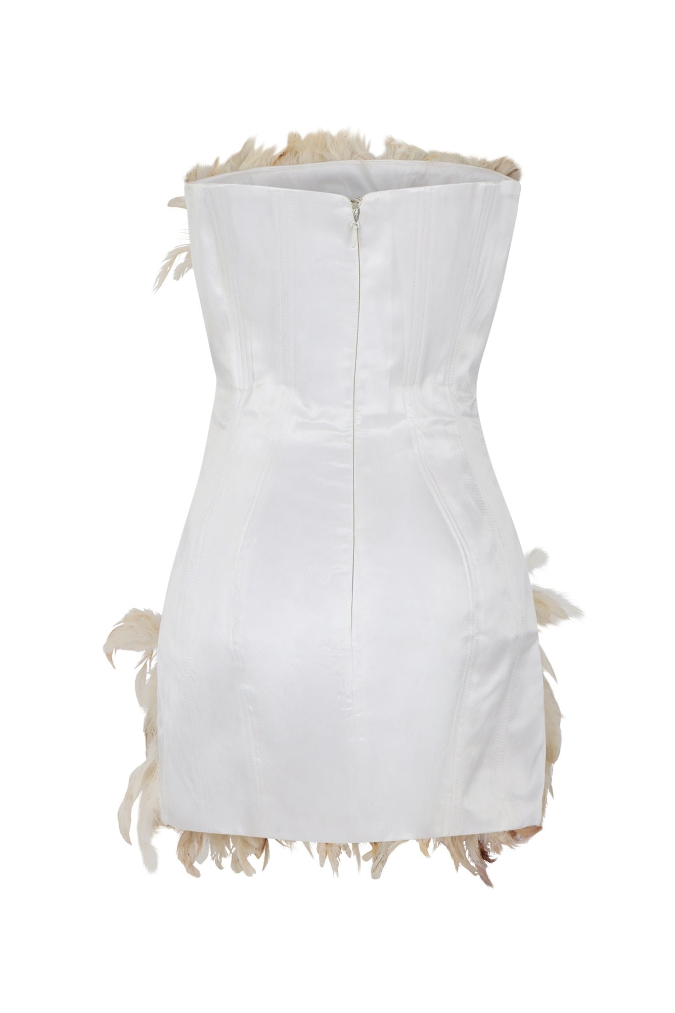 white dress with feathers White Swan Strapless Birthday Dress - Feathered Elegance, XS Ellae Lisque - Perfect Lace Dress for Birthdays & Date Nights