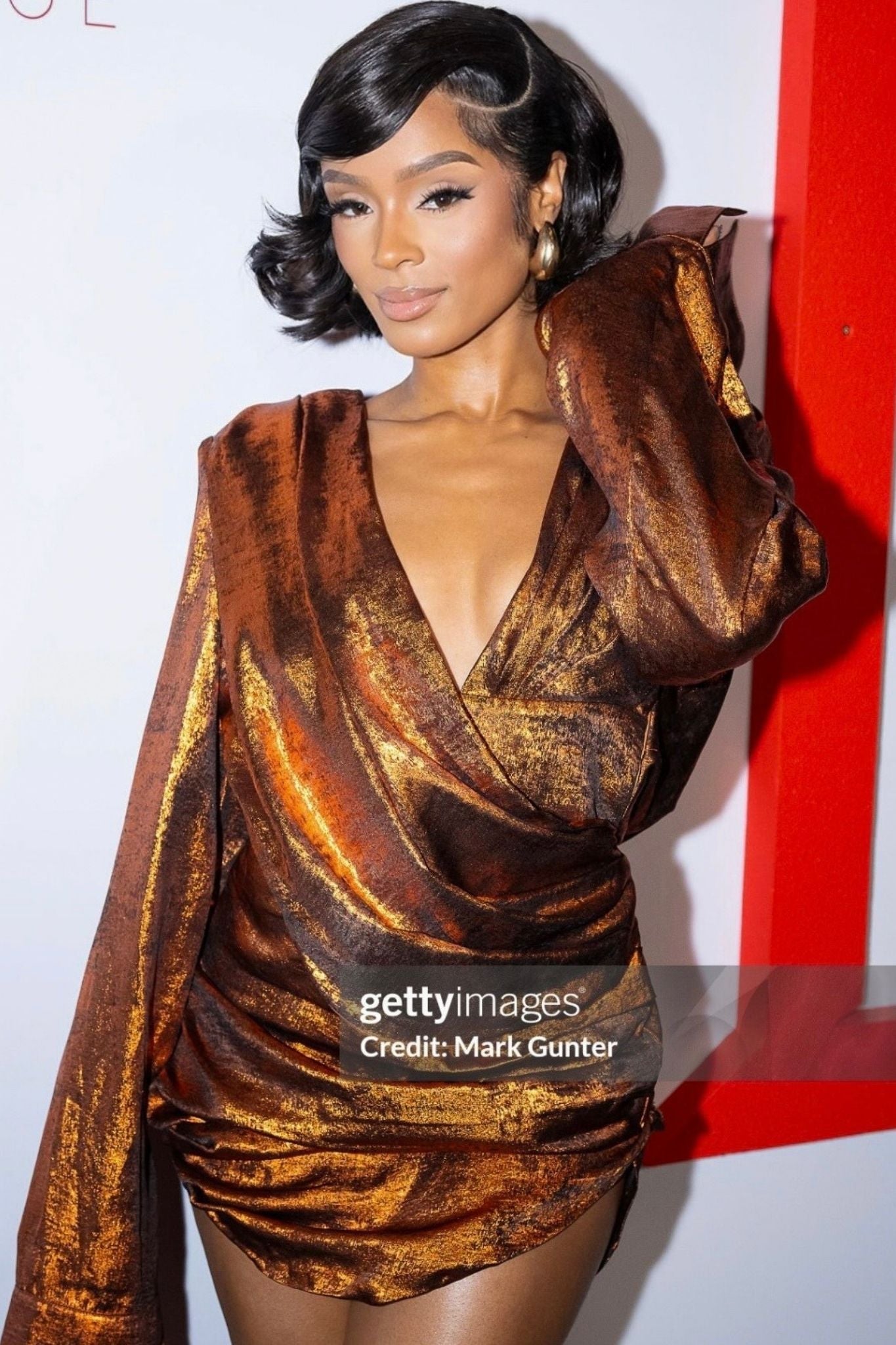 Zaria Bronze Metallic Long Sleeve Mini Dress Clothing Ellaé Lisqué