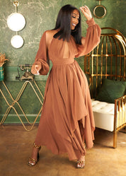She's So Elegant Brown Chiffon Maxi Dress Clothing Ellaé Lisqué