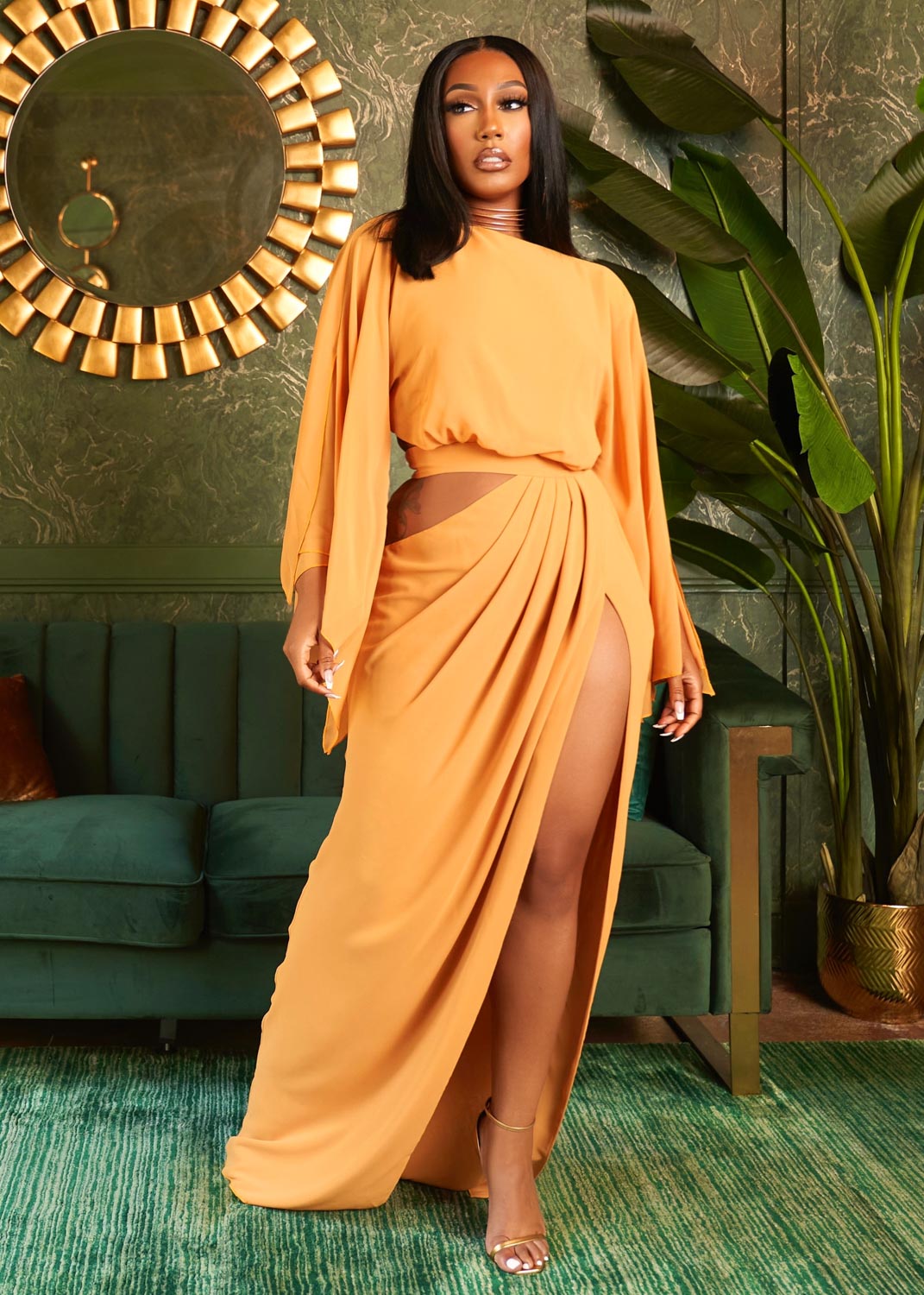 In Search of Romance Mustard Chiffon Maxi Dress Clothing Ellaé Lisqué