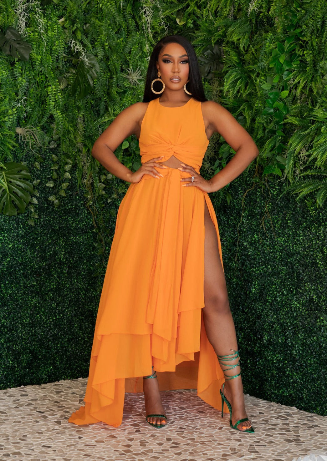 Femininity Orange Chiffon Maxi Dress Clothing Ellaé Lisqué