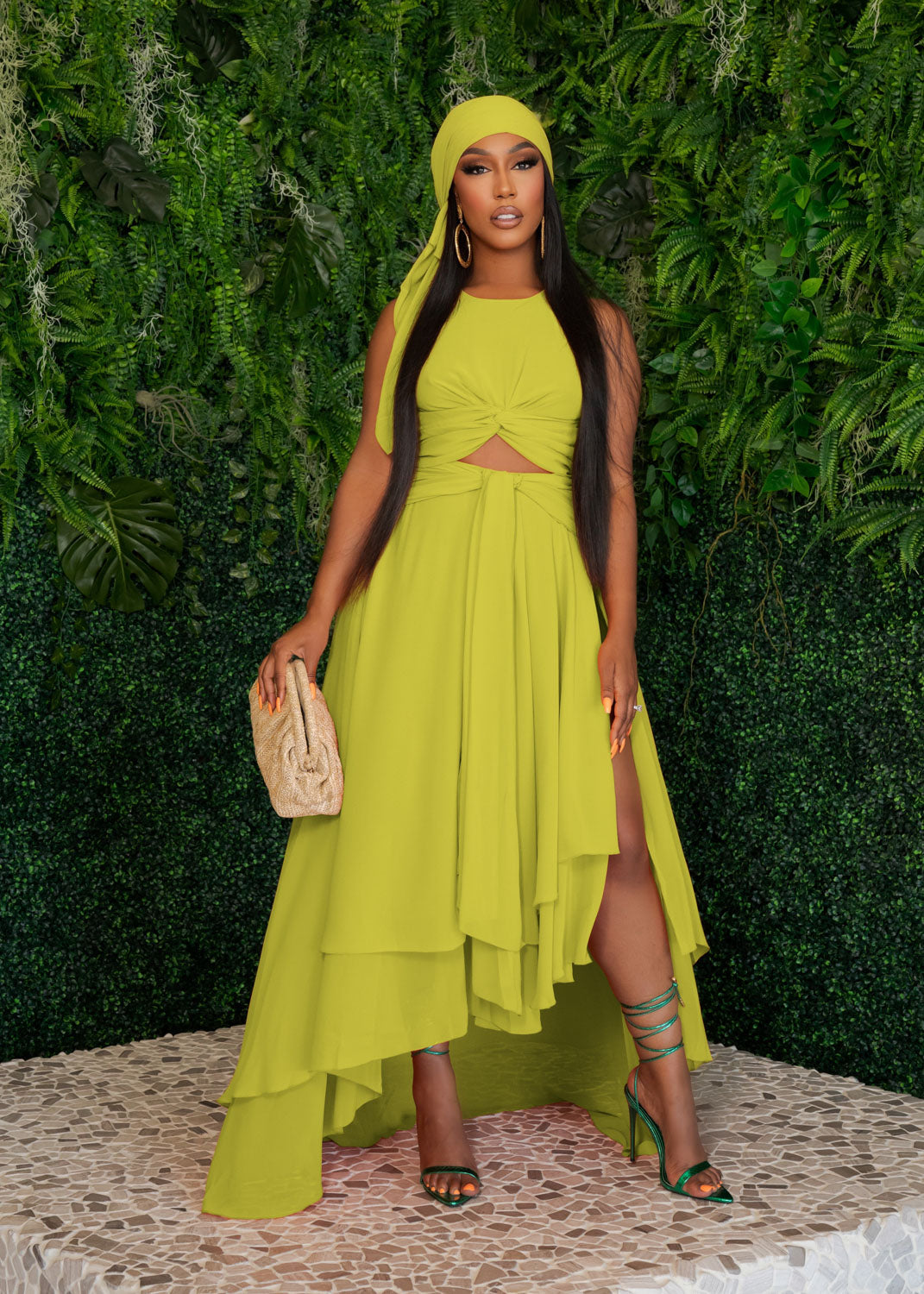 Femininity Green Chiffon Maxi Dress Clothing Ellaé Lisqué XS