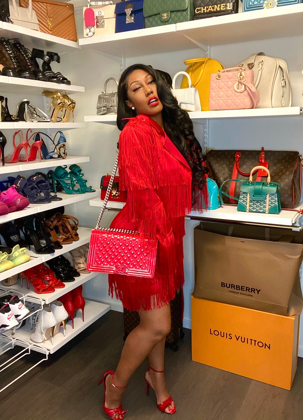 De La Fringe Red Blazer Dress Clothing Ellaé Lisqué