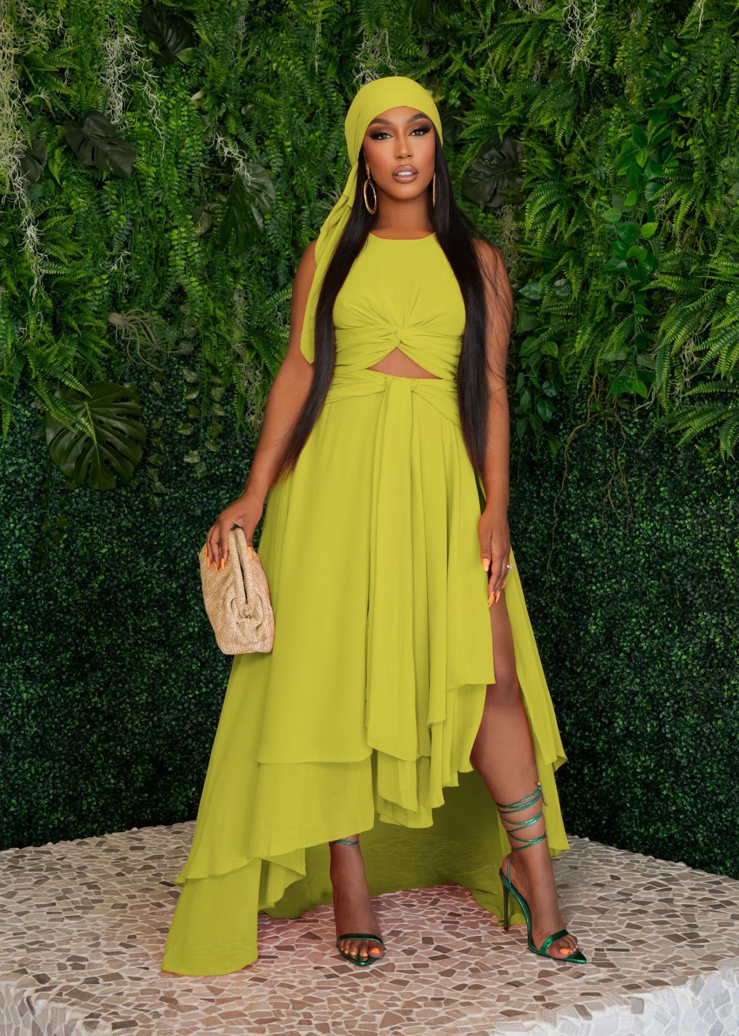 Femininity Green Chiffon Maxi Dress Clothing Ellaé Lisqué XS