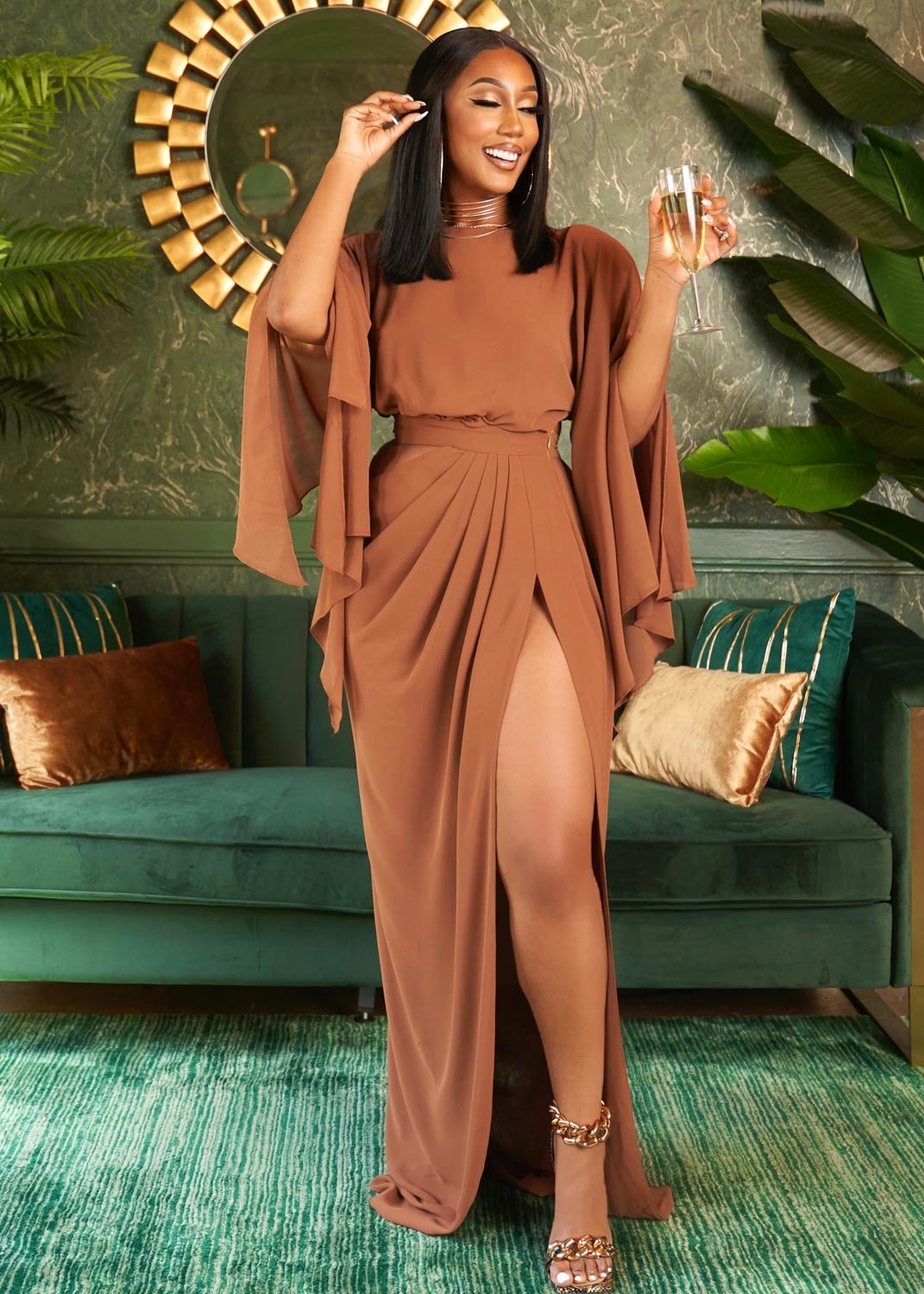 In Search of Romance Chocolate Chiffon Maxi Dress Clothing Ellaé Lisqué