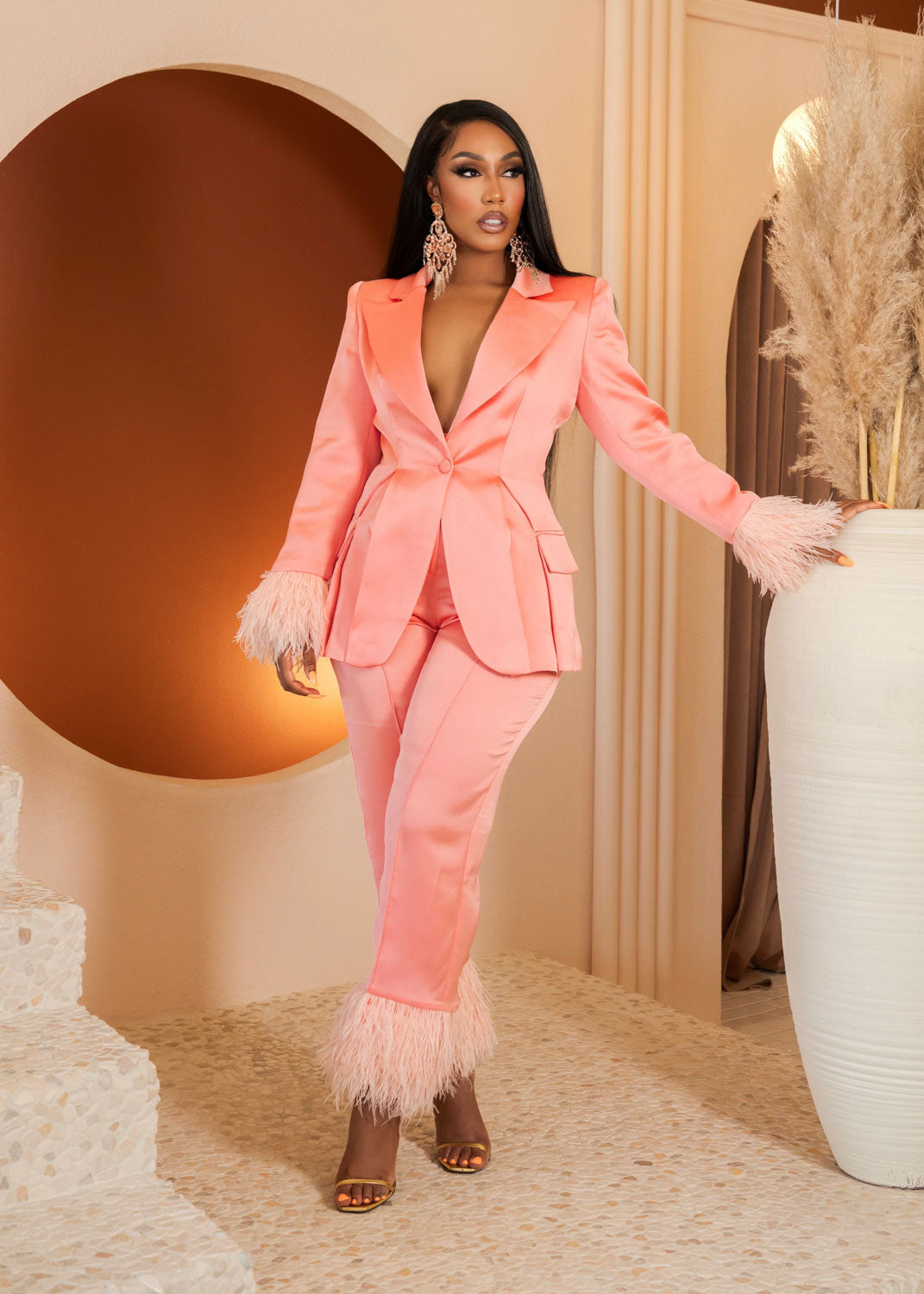 She Has Arrived | Pink feather suit