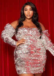 Shine Bright Silver Sequin Dress for Curve and Plus Size Clothing Ellaé Lisqué 1X