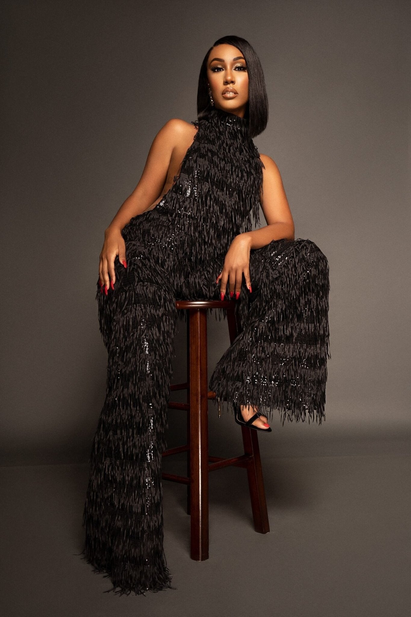 Show Off Black Fringe Jumpsuit Ellaé Lisqué