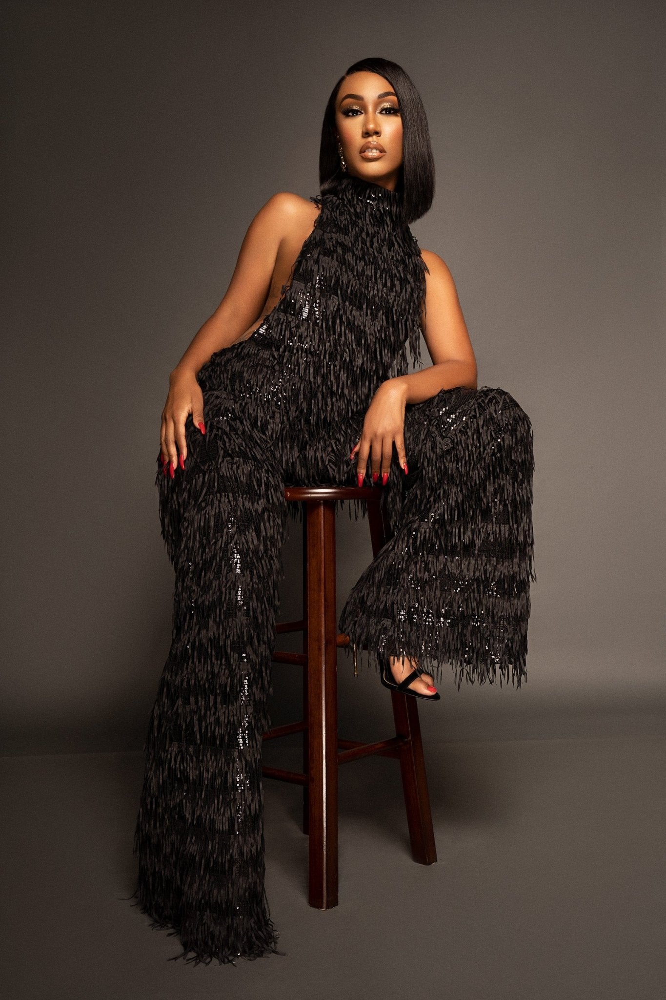 Show Off Black Fringe Jumpsuit Ellaé Lisqué