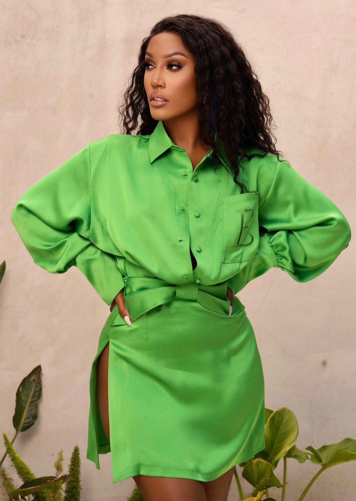 Slay All Day Green Satin Dress, M Slay All Day Green Satin Dress, M